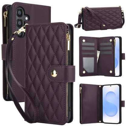 YM016 Rhombic Zipper Card Wallet Leather Phone Case with Lanyard, For Samsung Galaxy S25 Edge 5G, For Samsung Galaxy S25 / S24 5G, For Samsung Galaxy S25+ / S24+ 5G