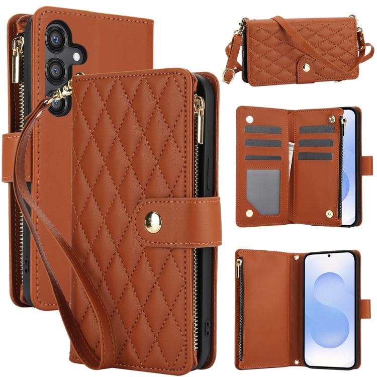 YM016 Rhombic Zipper Card Wallet Leather Phone Case with Lanyard, For Samsung Galaxy S25 Edge 5G, For Samsung Galaxy S25 / S24 5G, For Samsung Galaxy S25+ / S24+ 5G