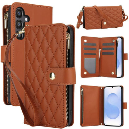 YM016 Rhombic Zipper Card Wallet Leather Phone Case with Lanyard, For Samsung Galaxy S25 Edge 5G, For Samsung Galaxy S25 / S24 5G, For Samsung Galaxy S25+ / S24+ 5G