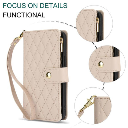 YM016 Rhombic Zipper Card Wallet Leather Phone Case with Lanyard, For Samsung Galaxy S25 Ultra 5G, For Samsung Galaxy S24 FE 5G, For Samsung Galaxy S24 Ultra 5G
