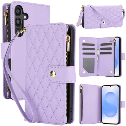YM016 Rhombic Zipper Card Wallet Leather Phone Case with Lanyard, For Samsung Galaxy S25 Edge 5G, For Samsung Galaxy S25 / S24 5G, For Samsung Galaxy S25+ / S24+ 5G