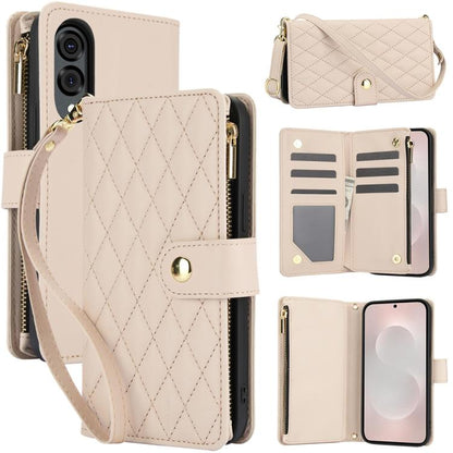 YM016 Rhombic Zipper Card Wallet Leather Phone Case with Lanyard, For Samsung Galaxy S25 Edge 5G, For Samsung Galaxy S25 / S24 5G, For Samsung Galaxy S25+ / S24+ 5G