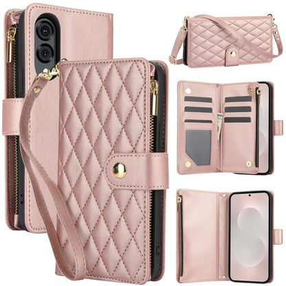 YM016 Rhombic Zipper Card Wallet Leather Phone Case with Lanyard, For Samsung Galaxy S25 Edge 5G, For Samsung Galaxy S25 / S24 5G, For Samsung Galaxy S25+ / S24+ 5G