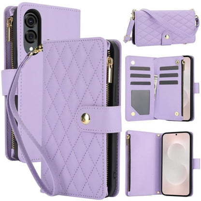 YM016 Rhombic Zipper Card Wallet Leather Phone Case with Lanyard, For Samsung Galaxy S25 Edge 5G, For Samsung Galaxy S25 / S24 5G, For Samsung Galaxy S25+ / S24+ 5G