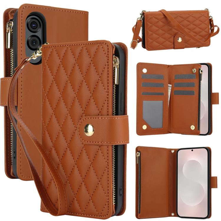 YM016 Rhombic Zipper Card Wallet Leather Phone Case with Lanyard, For Samsung Galaxy S25 Edge 5G, For Samsung Galaxy S25 / S24 5G, For Samsung Galaxy S25+ / S24+ 5G