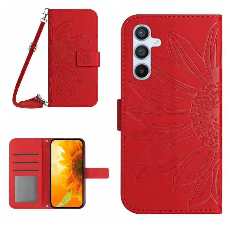Skin Feel Sun Flower Embossed Flip Leather Phone Case with Lanyard, For Samsung Galaxy S25 Ultra 5G, For Samsung Galaxy S24 FE