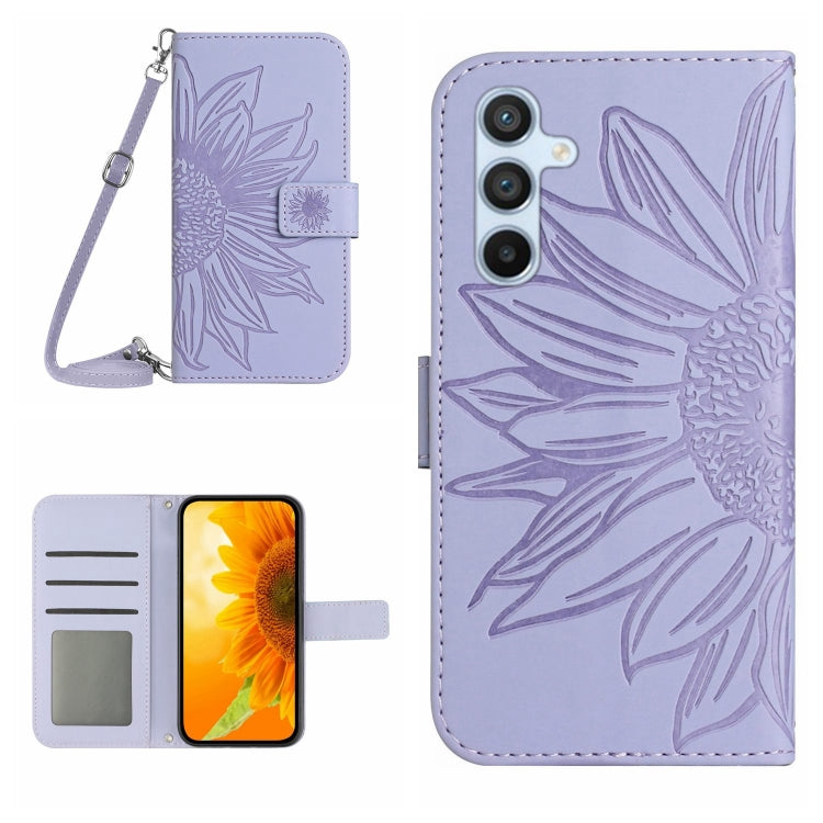 Skin Feel Sun Flower Embossed Flip Leather Phone Case with Lanyard, For Samsung Galaxy S25 Ultra 5G, For Samsung Galaxy S24 FE