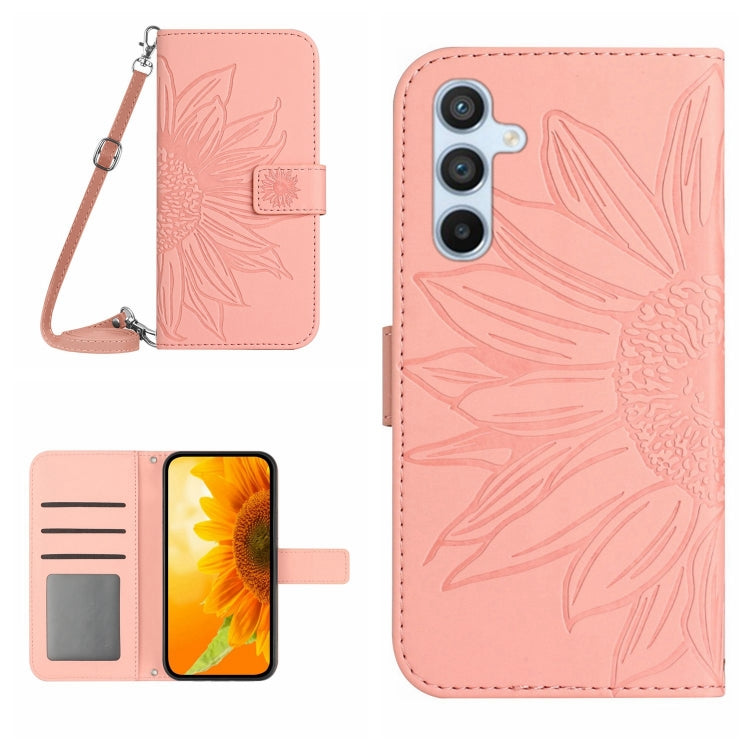 Skin Feel Sun Flower Embossed Flip Leather Phone Case with Lanyard, For Samsung Galaxy S25 Ultra 5G, For Samsung Galaxy S24 FE