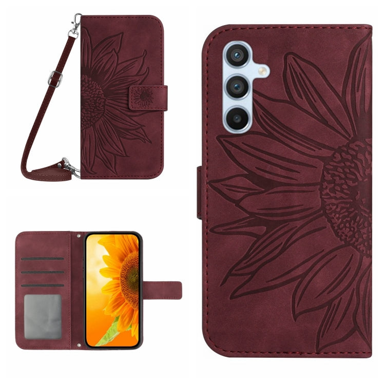 Skin Feel Sun Flower Embossed Flip Leather Phone Case with Lanyard, For Samsung Galaxy S25 Ultra 5G, For Samsung Galaxy S24 FE