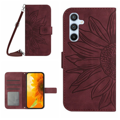 Skin Feel Sun Flower Embossed Flip Leather Phone Case with Lanyard, For Samsung Galaxy S25 Ultra 5G, For Samsung Galaxy S24 FE