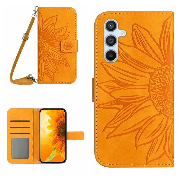 Skin Feel Sun Flower Embossed Flip Leather Phone Case with Lanyard, For Samsung Galaxy S25 Ultra 5G, For Samsung Galaxy S24 FE