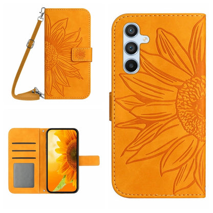 Skin Feel Sun Flower Embossed Flip Leather Phone Case with Lanyard, For Samsung Galaxy S25 Ultra 5G, For Samsung Galaxy S24 FE