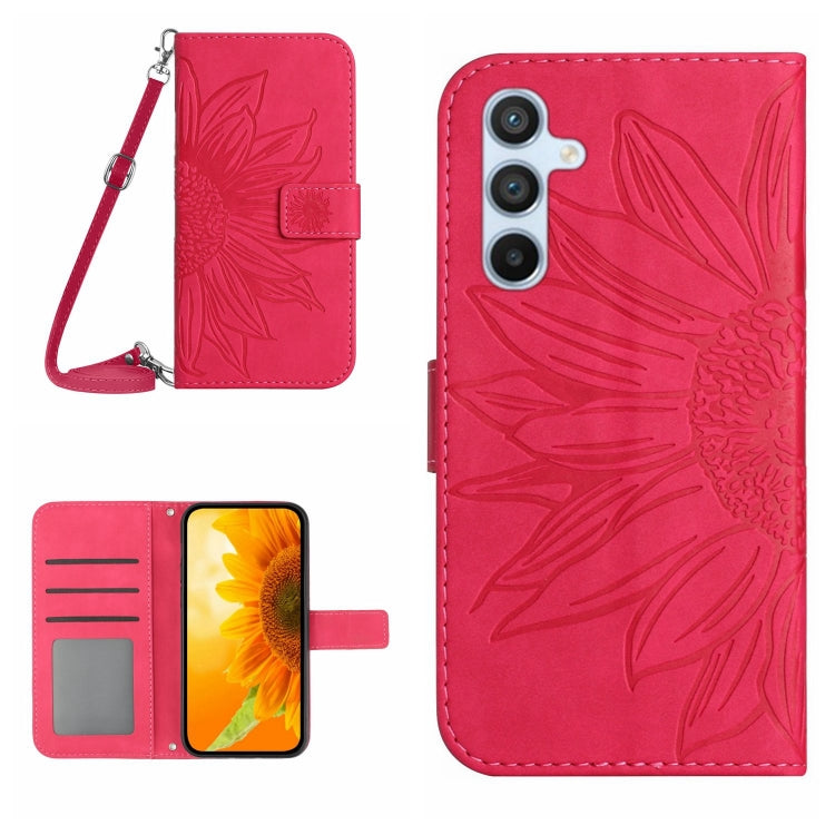 Skin Feel Sun Flower Embossed Flip Leather Phone Case with Lanyard, For Samsung Galaxy S25 Ultra 5G, For Samsung Galaxy S24 FE