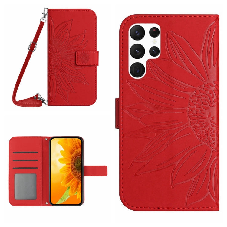 Skin Feel Sun Flower Embossed Flip Leather Phone Case with Lanyard, For Samsung Galaxy S25 Ultra 5G, For Samsung Galaxy S24 FE