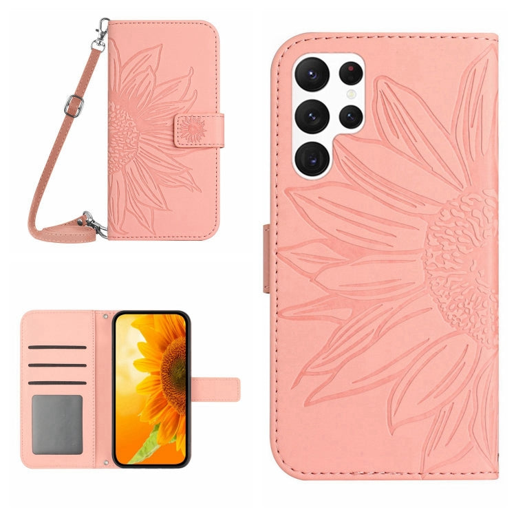 Skin Feel Sun Flower Embossed Flip Leather Phone Case with Lanyard, For Samsung Galaxy S25 Ultra 5G, For Samsung Galaxy S24 FE