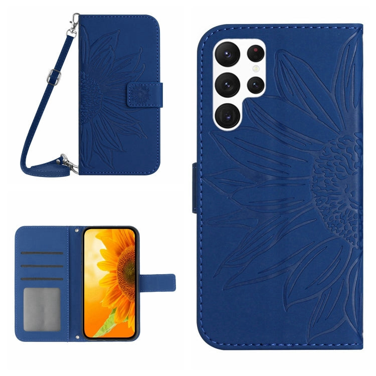 Skin Feel Sun Flower Embossed Flip Leather Phone Case with Lanyard, For Samsung Galaxy S25+ 5G, For Samsung Galaxy S25 Ultra 5G