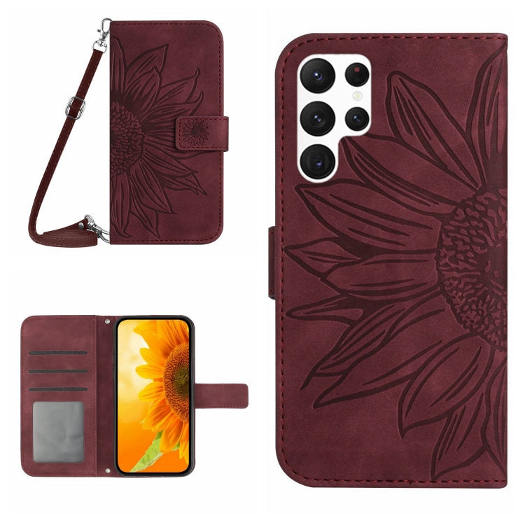 Skin Feel Sun Flower Embossed Flip Leather Phone Case with Lanyard, For Samsung Galaxy S25 Ultra 5G, For Samsung Galaxy S24 FE