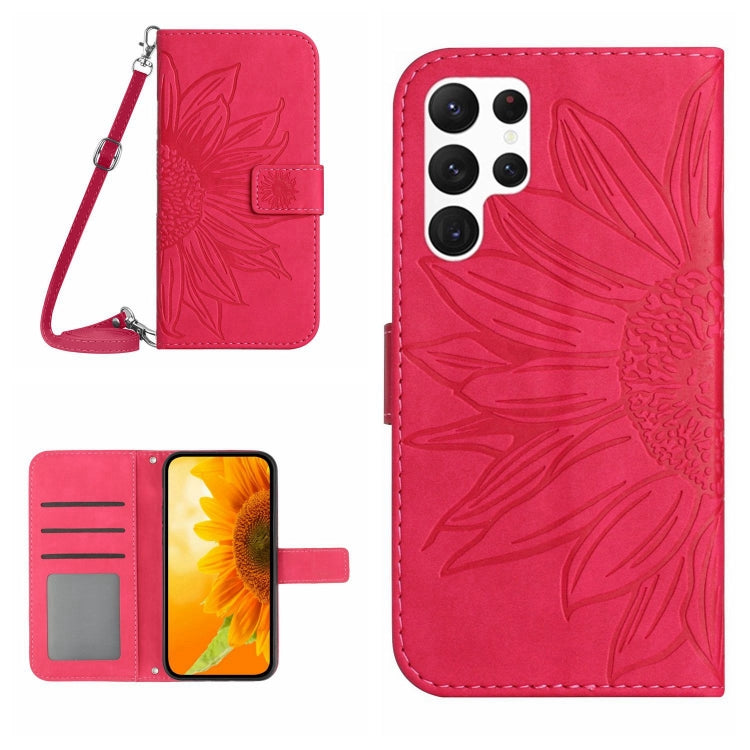 Skin Feel Sun Flower Embossed Flip Leather Phone Case with Lanyard, For Samsung Galaxy S25 Ultra 5G, For Samsung Galaxy S24 FE