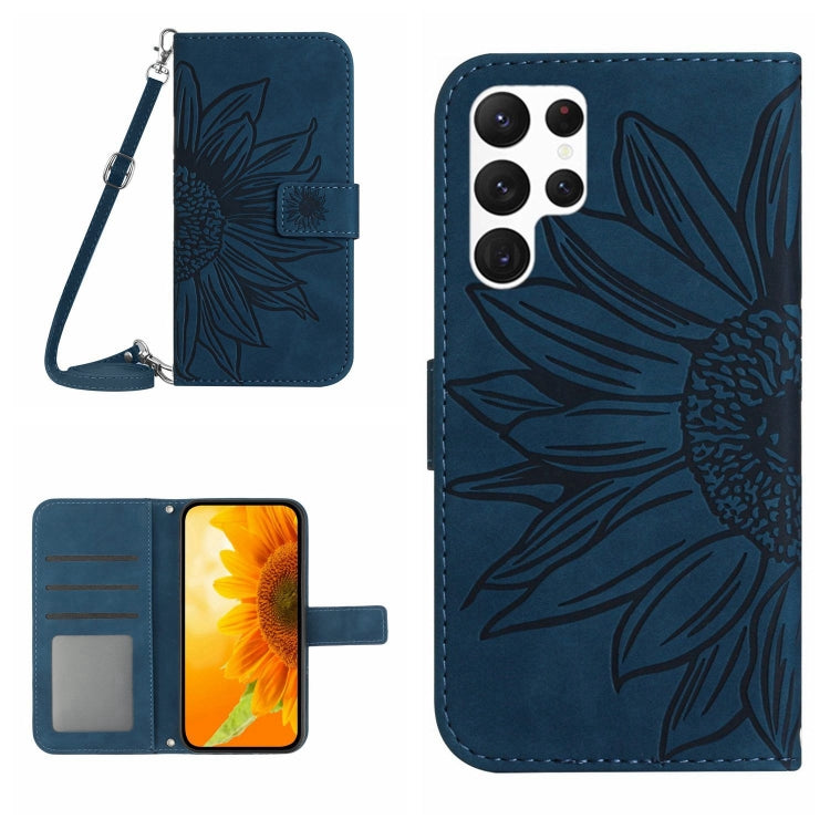 Skin Feel Sun Flower Embossed Flip Leather Phone Case with Lanyard, For Samsung Galaxy S25 Ultra 5G, For Samsung Galaxy S24 FE