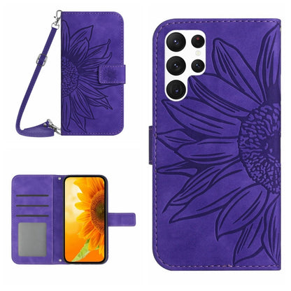 Skin Feel Sun Flower Embossed Flip Leather Phone Case with Lanyard, For Samsung Galaxy S25+ 5G, For Samsung Galaxy S25 Ultra 5G