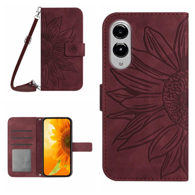 Skin Feel Sun Flower Embossed Flip Leather Phone Case with Lanyard, For Samsung Galaxy S25 Edge 5G, For Samsung Galaxy S25 5G