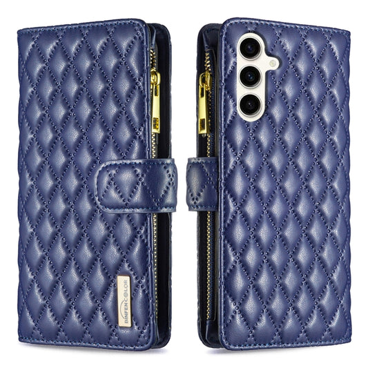Diamond Lattice Zipper Wallet Leather Flip Phone Case, For Samsung Galaxy S24 FE 5G