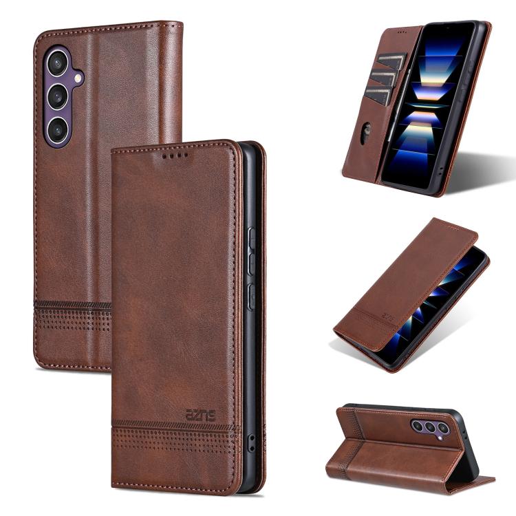 AZNS Magnetic Calf Texture Flip Leather Phone Case, For Samsung Galaxy S25 FE 5G, For Samsung Galaxy S25 Edge 5G, For Samsung Galaxy S25 5G, For Samsung Galaxy S25+ 5G