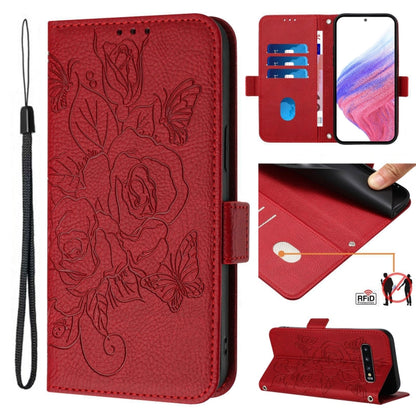 Embossed Rose RFID Anti-theft Leather Phone Case, For Samsung Galaxy S10+, For Samsung Galaxy S10