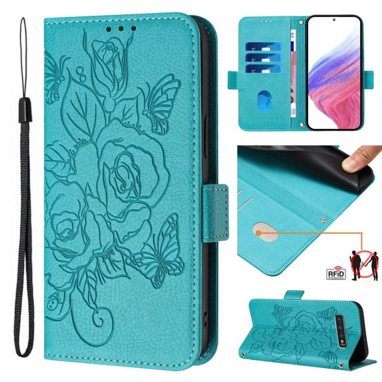 Embossed Rose RFID Anti-theft Leather Phone Case, For Samsung Galaxy S10+, For Samsung Galaxy S10