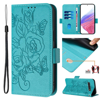 Embossed Rose RFID Anti-theft Leather Phone Case, For Samsung Galaxy S10+, For Samsung Galaxy S10