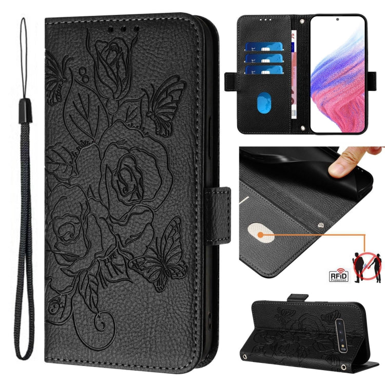 Embossed Rose RFID Anti-theft Leather Phone Case, For Samsung Galaxy S10+, For Samsung Galaxy S10