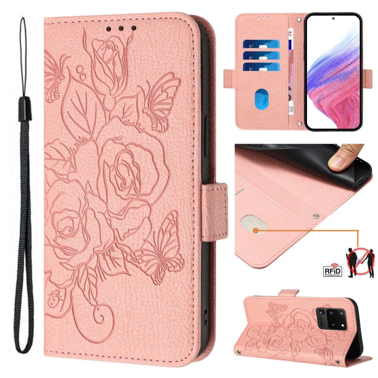 Embossed Rose RFID Anti-theft Leather Phone Case, For Samsung Galaxy S20 Ultra, For Samsung Galaxy S20, For Samsung Galaxy S20+, For Samsung Galaxy S10e