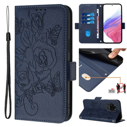 Embossed Rose RFID Anti-theft Leather Phone Case, For Samsung Galaxy S20 Ultra, For Samsung Galaxy S20, For Samsung Galaxy S20+, For Samsung Galaxy S10e