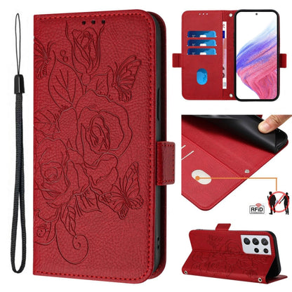 Embossed Rose RFID Anti-theft Leather Phone Case, For Samsung Galaxy S21 FE 5G, For Samsung Galaxy S21 5G, For Samsung Galaxy S21+ 5G, For Samsung Galaxy S21 Ultra 5G