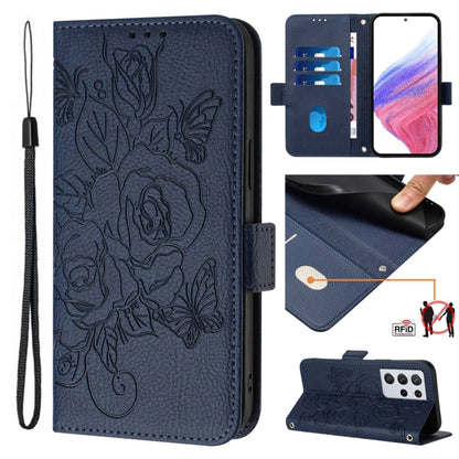 Embossed Rose RFID Anti-theft Leather Phone Case, For Samsung Galaxy S21 FE 5G, For Samsung Galaxy S21 5G, For Samsung Galaxy S21+ 5G, For Samsung Galaxy S21 Ultra 5G