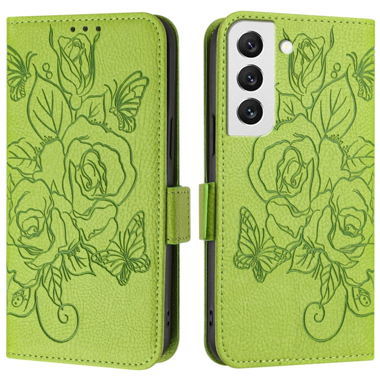 Embossed Rose RFID Anti-theft Leather Phone Case, For Samsung Galaxy S22 5G, For Samsung Galaxy S21 FE 5G, For Samsung Galaxy S21 5G, For Samsung Galaxy S21+ 5G