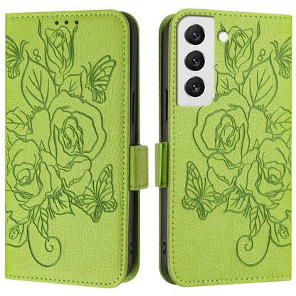 Embossed Rose RFID Anti-theft Leather Phone Case, For Samsung Galaxy S22 5G, For Samsung Galaxy S21 FE 5G, For Samsung Galaxy S21 5G, For Samsung Galaxy S21+ 5G