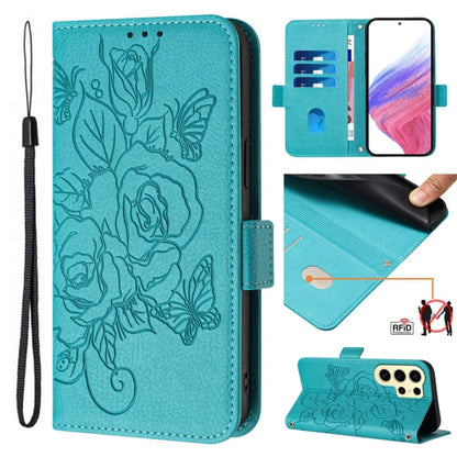 Embossed Rose RFID Anti-theft Leather Phone Case, For Samsung Galaxy S25 Ultra 5G, For Samsung Galaxy S24 FE 5G, For Samsung Galaxy S24 Ultra 5G, For Samsung Galaxy S24+ 5G