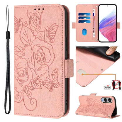 Embossed Rose RFID Anti-theft Leather Phone Case, For Samsung Galaxy S25 Edge 5G, For Samsung Galaxy S25 5G, For Samsung Galaxy S25+ 5G, For Samsung Galaxy S25 Ultra 5G
