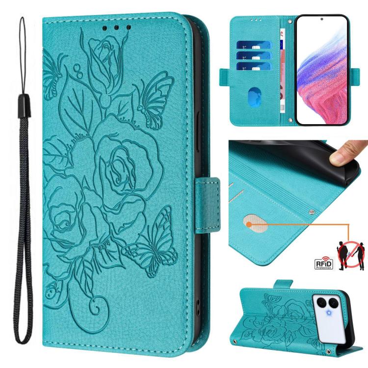 Embossed Rose RFID Anti-theft Leather Phone Case, For Galaxy S26 FE 5G, For Samsung Galaxy S26+ 5G, For Samsung Galaxy S26 Edge 5G, For Samsung Galaxy S26 Ultra 5G
