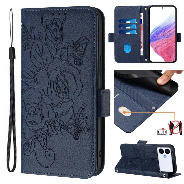 Embossed Rose RFID Anti-theft Leather Phone Case, For Galaxy S26 FE 5G, For Samsung Galaxy S26+ 5G, For Samsung Galaxy S26 Edge 5G, For Samsung Galaxy S26 Ultra 5G