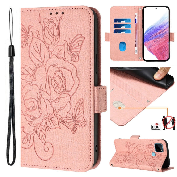 Embossed Rose RFID Anti-theft Leather Phone Case, For Realme V13 5G / Q3 5G / Q3i 5G, For Realme 9 Pro 5G Global / 9 5G EU Version, For Realme C20 / C11 2021 / C21, For Realme C21Y