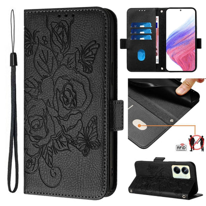 Embossed Rose RFID Anti-theft Leather Phone Case, For Realme C33 2022 / C33 2023 Global, For Realme 10T 5G / 10s 5G / 9i 5G Indian, For Realme GT3 5G / GT Neo 5 240W, For Realme 10 Pro 5G