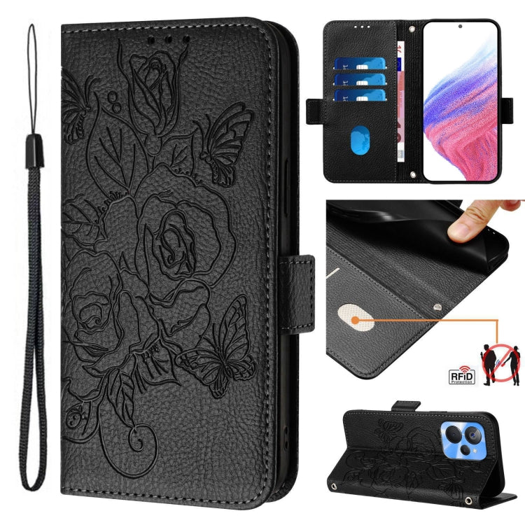 Embossed Rose RFID Anti-theft Leather Phone Case, For Realme C33 2022 / C33 2023 Global, For Realme 10T 5G / 10s 5G / 9i 5G Indian, For Realme GT3 5G / GT Neo 5 240W, For Realme 10 Pro 5G