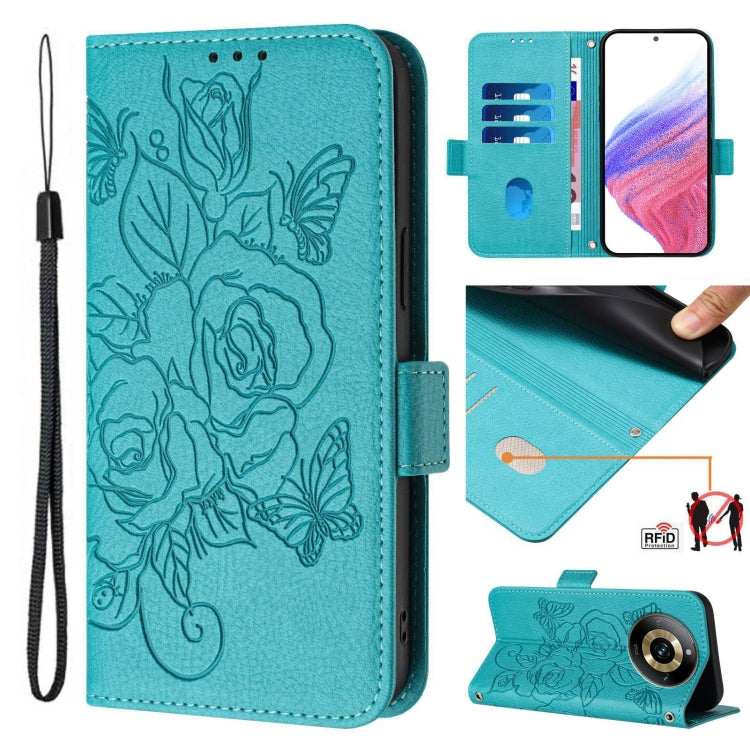 Embossed Rose RFID Anti-theft Leather Phone Case, For Realme GT5 5G / GT5 5G 240W, For Realme Narzo 60 Pro, For Realme C65 4G Global, For Realme C55 4G Global / Narzo N55