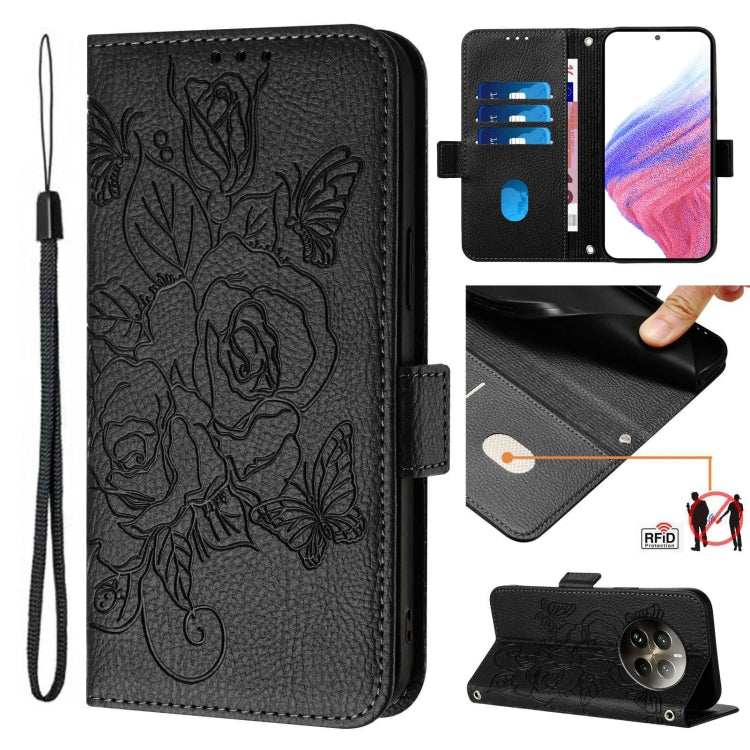 Embossed Rose RFID Anti-theft Leather Phone Case, For Realme 12 5G, For Realme Narzo N53 4G, For Realme Note 50 4G / C51 4G / C53 4G, For Realme 12 Pro 5G / 12 Pro+ 5G