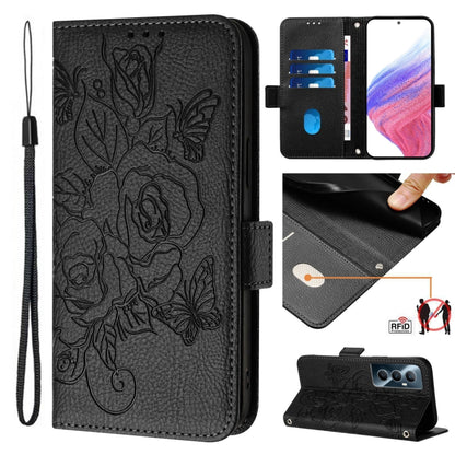 Embossed Rose RFID Anti-theft Leather Phone Case, For Realme GT5 5G / GT5 5G 240W, For Realme Narzo 60 Pro, For Realme C65 4G Global, For Realme C55 4G Global / Narzo N55