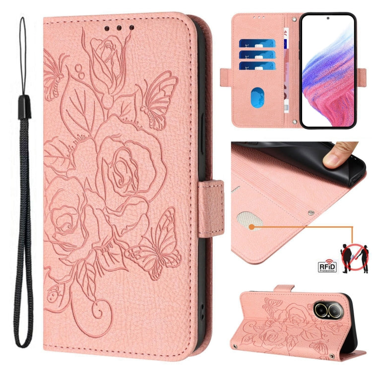 Embossed Rose RFID Anti-theft Leather Phone Case, For Realme C67 4G Global, For Realme 11 5G Global / 11X 5G, For Realme C67 5G Indian / Narzo 60X 5G, For Realme 11 4G Global