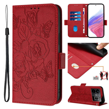 Embossed Rose RFID Anti-theft Leather Phone Case, For Realme C33 2022 / C33 2023 Global, For Realme 10T 5G / 10s 5G / 9i 5G Indian, For Realme GT3 5G / GT Neo 5 240W, For Realme 10 Pro 5G