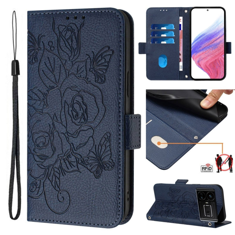 Embossed Rose RFID Anti-theft Leather Phone Case, For Realme GT5 5G / GT5 5G 240W, For Realme Narzo 60 Pro, For Realme C65 4G Global, For Realme C55 4G Global / Narzo N55